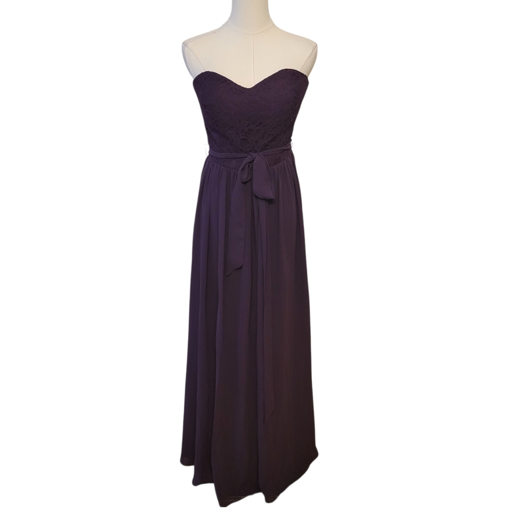 Bill Levkoff Purple Strapless Chiffon Long Gown Size 8
